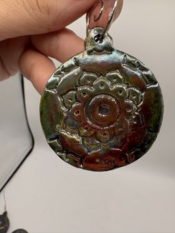 Made By Me - Raku Flower Ornament #7 Controlled Chaos Pottery 1 1/2”