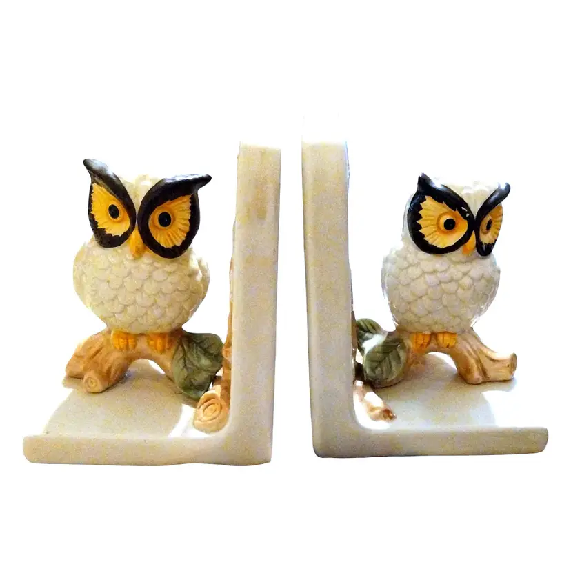 Vintage white Ceramic Owl Bookends 1960s