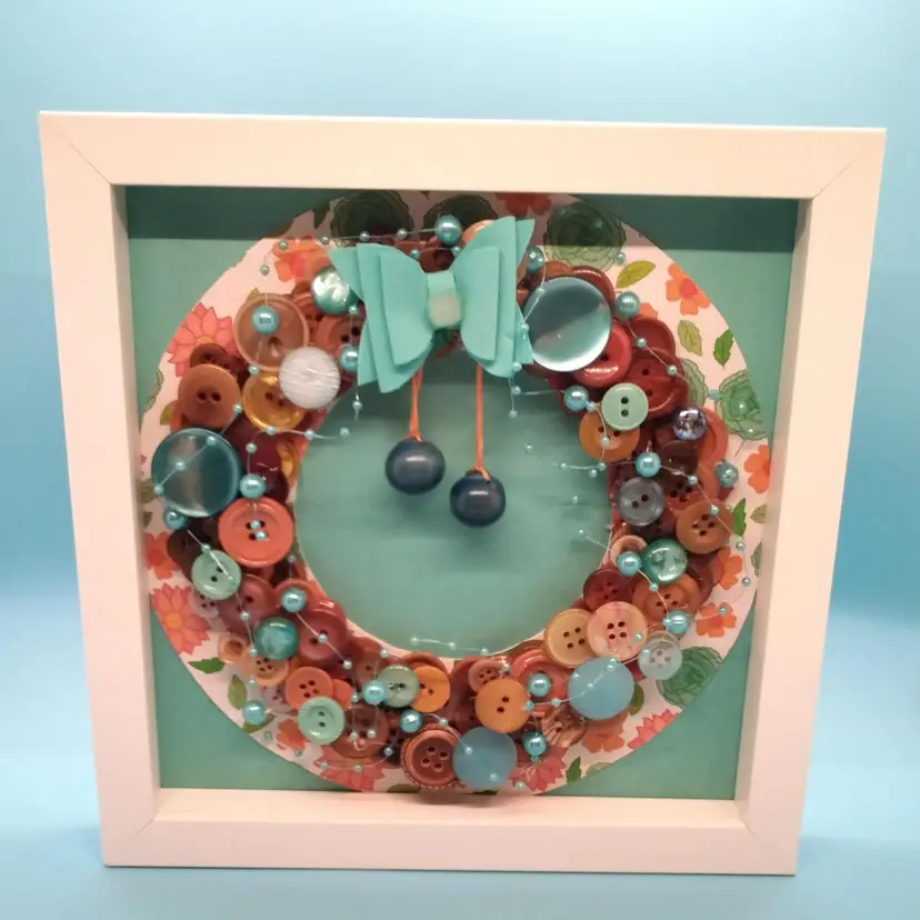 Framed Handmade Button Wreath Shadow Box