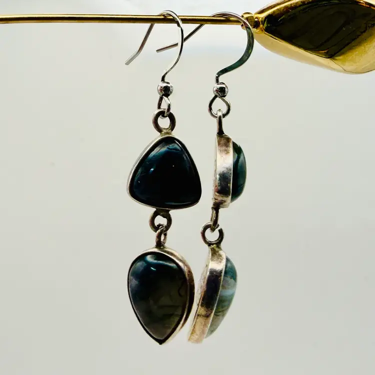 VTG Cabo-Stone Agate Earrings W/950 Fine Silver Mexico Artisan District If Cabo San Lucas.
