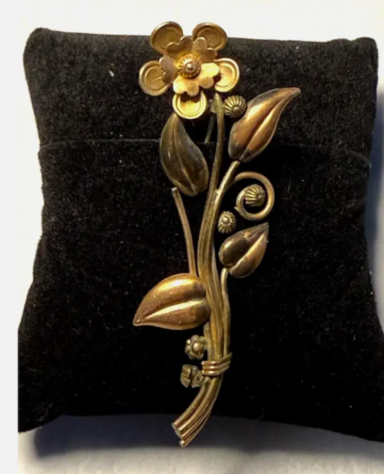 Antique 10K Gold-Filled Flower Brooch Louis Stern Co. 1940's MCM Art-Deco Pin