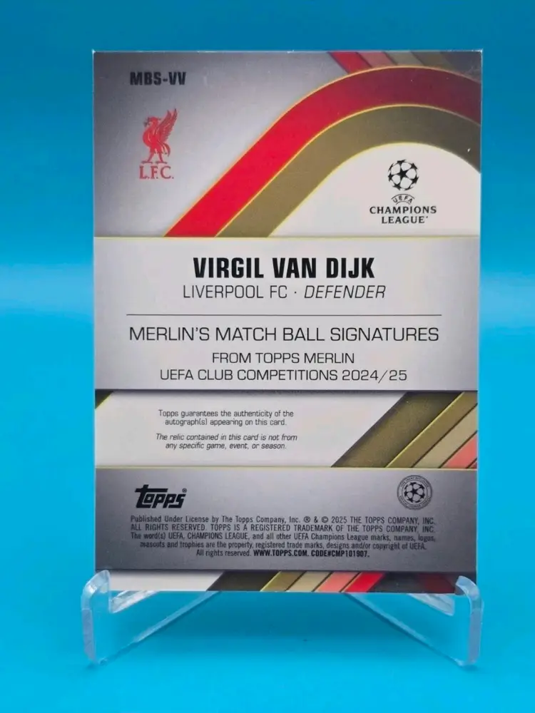 Virgil Van Dijk 10/10 2025 Topps Merlin Black Match Ball Auto Liverpool Case Hit