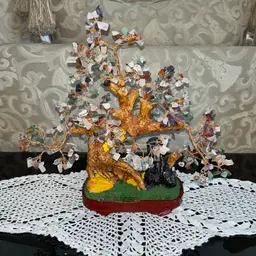 Genuine Multi Gemstone Bonsai Tree & extra in brown Ceramic Pot (11/12 in) great condition