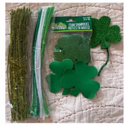 Foam And Sparkly Shamrocks + Green And White Pipe Cleaners