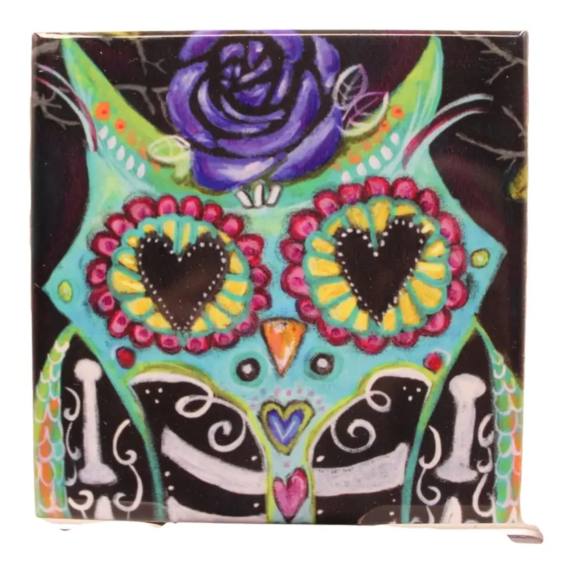 Pop Art 4 1/4”x4 1/4” Ceramic Tile Stylized Owl