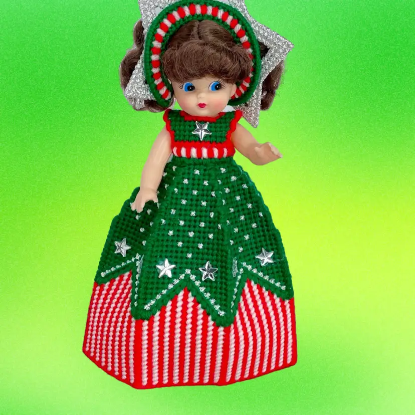 Retro Handmade Angel Christmas Tree Topper Plastic Canvas Crochet Kitschy Cute