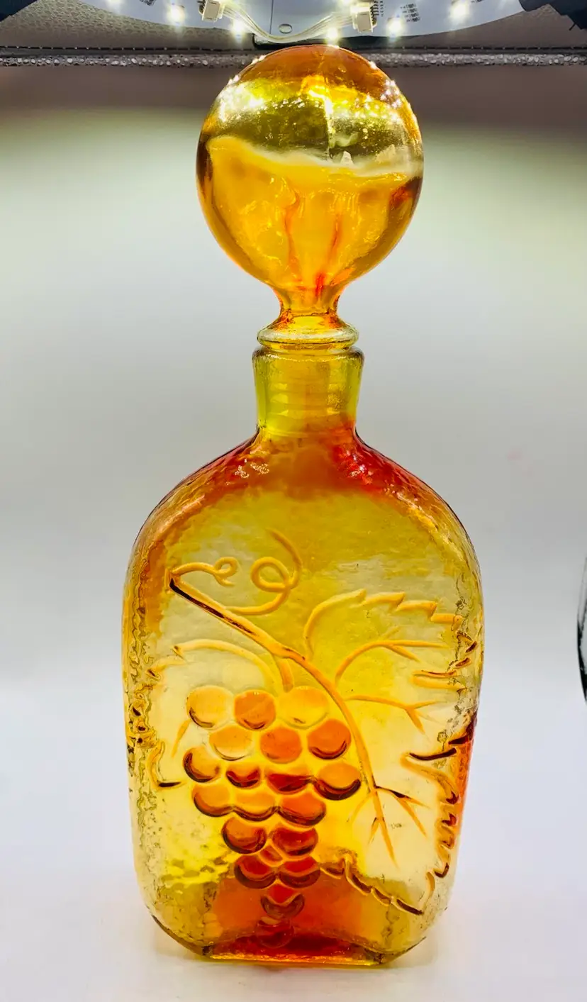 Vintage 60's Stelvia Wayne Husted Tangerine Glass Embossed Bottle Grape Design