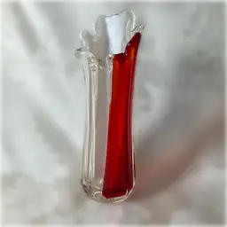 Swung Vase 8.25” Tall Red, Clear And White