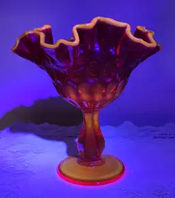 GLOWS-Fenton Amberina Thumbprint Compote