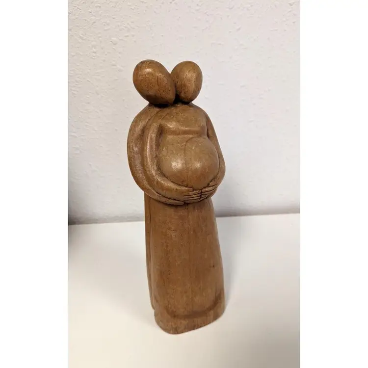 Hand carved wooden sculpture figurine loving couple pregnant lady Family mother