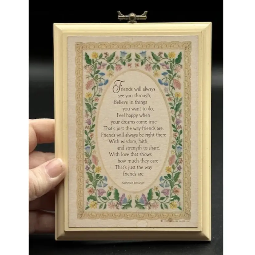 1982 Hallmark Vintage Yellow Wall Hanging Friends Poem Floral Plaque Picture