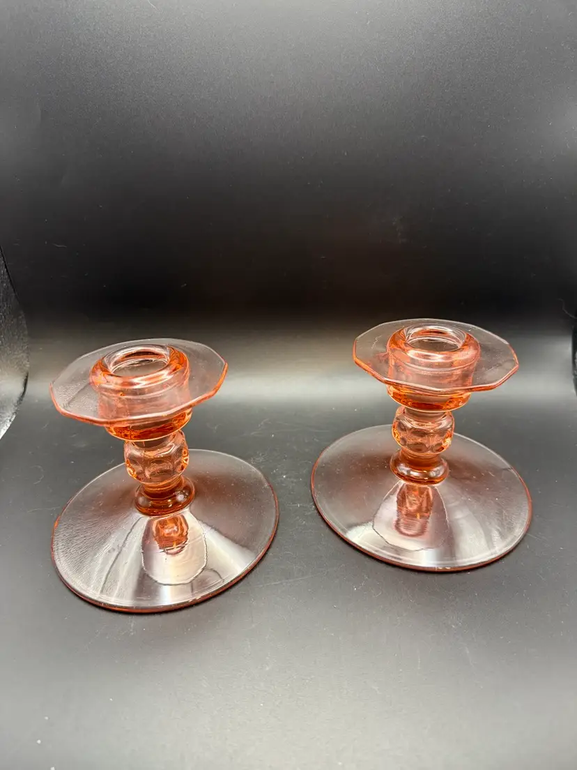 Pink Depression Glass Candle Holders