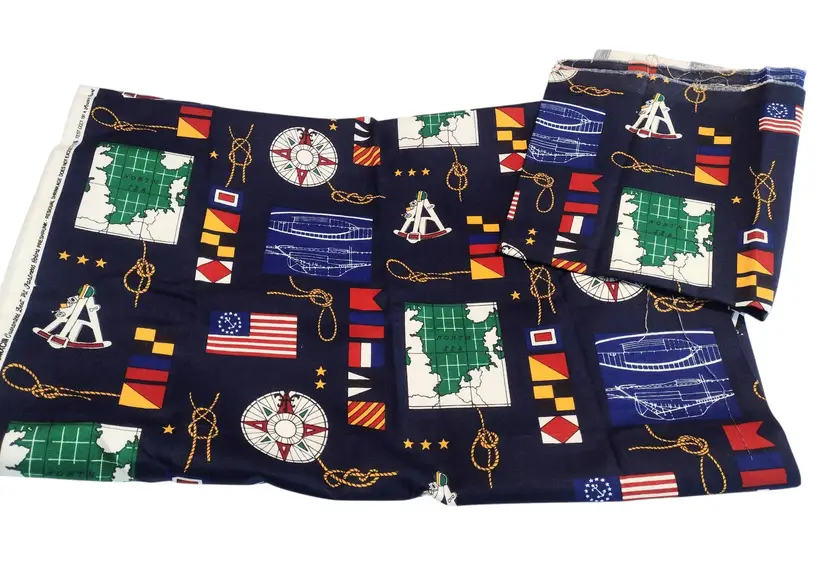 House N Home Nautical Fabric Med Weight Vtg Maritime Old World 67 x 58 + Remnant
