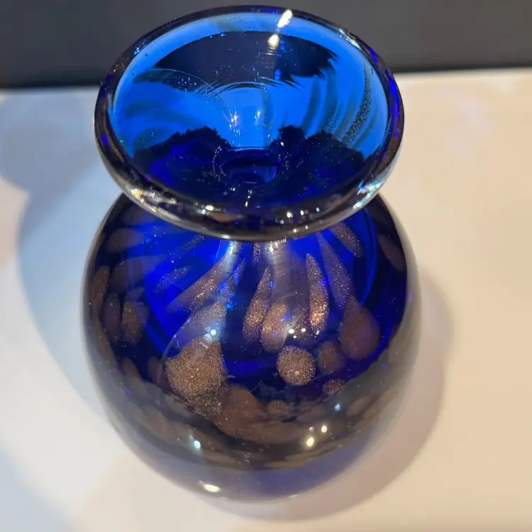 Cobalt And Copper Small Glass Vase