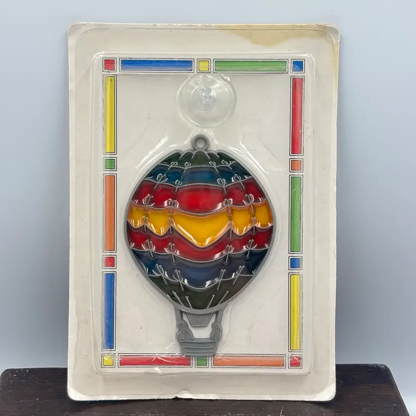NOS Vintage Hot Air Balloon Stain Glass Suncatcher