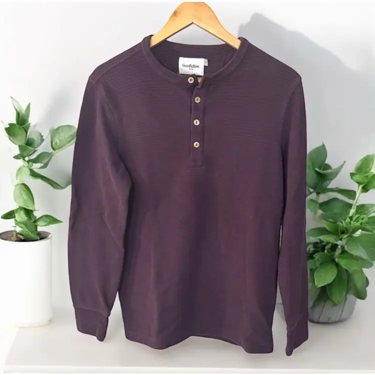 029 Goodfellow & Co Purple Long Sleeve Tee Mens Small Thermal Henley