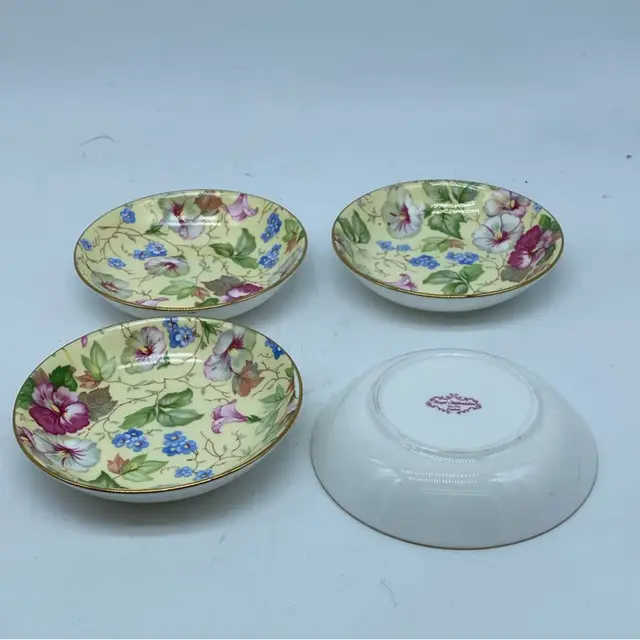 #4217 Set of Four Royal Staffordshire floral-patterned English porcelain decorative dishes.