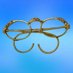 Vintage 1928 Rhinestone Spectacles Matte Goldtone Brooch (KK)