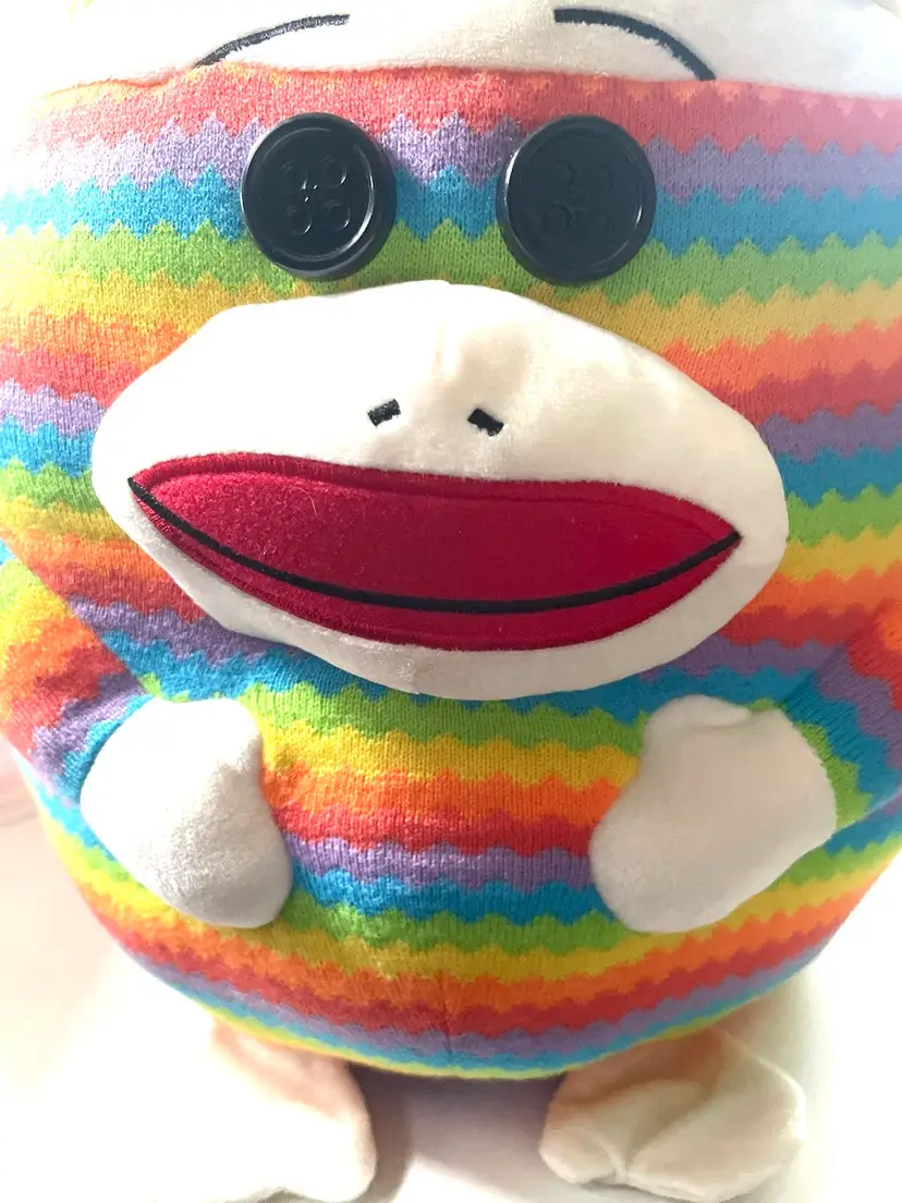 Beanie Ballz Ty Large Rainbow Sock Monkey Stuffed Animal Stuffie Plush