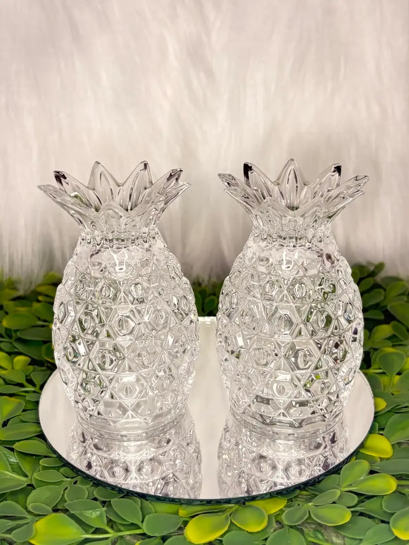 Pair of Shannon Crystal Glass Pineapple Salt & Pepper Shakers