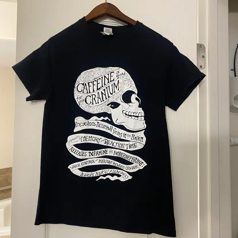 Mens Graphic Tee T Shirt Black S Green Salmon Coffee Yachats OR Skull Caffeine