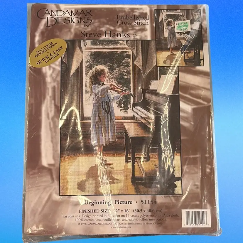 Candamar Designs Artist Steve Hanks Beginning Picture Girl And Violin Cross Stitch Kit #51154