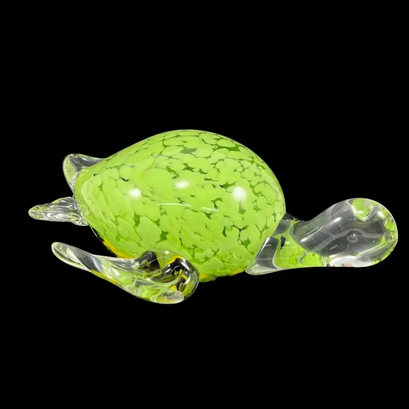 Large Green Glass Turtle Paperweight, Spotted Glass Turtle Figurine