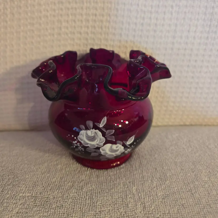 Fenton Ruby Red Ruffled Edge Rose Bowl