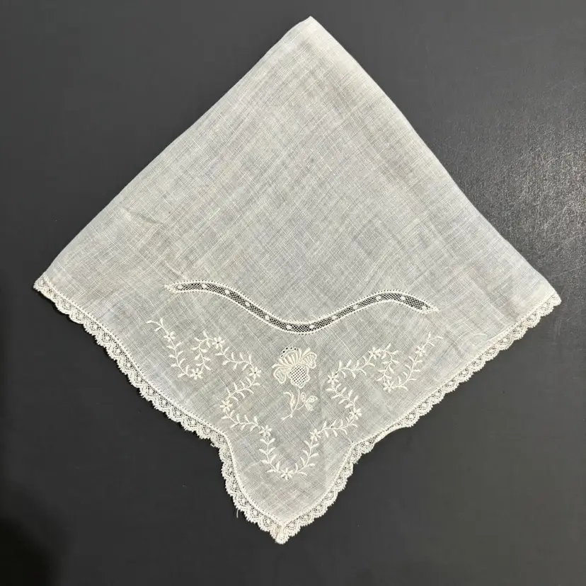 Embroidered Lace Edge Bride Handkerchief Wedding Cottage Core Granny Vintage