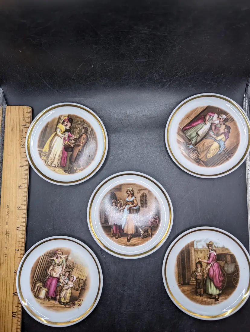 Vintage VOHENSTRAUSS SET OF 5 Coaster Trinket PLATES JOHANN SELTMANN BAVARIA Women Series.