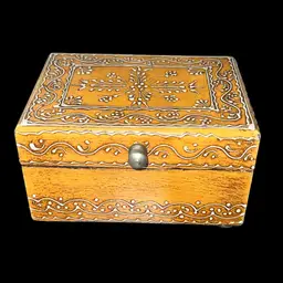 Vintage Hand-painted Light Orange Wooden Box w/ Detailed Floral Scrollwork