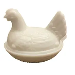 Small Indian Glass Milk Glass Hen On Nest  3 1/2” X 4 1/2”