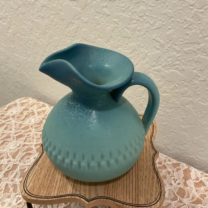 Vintage Pottery Teal Pitcher