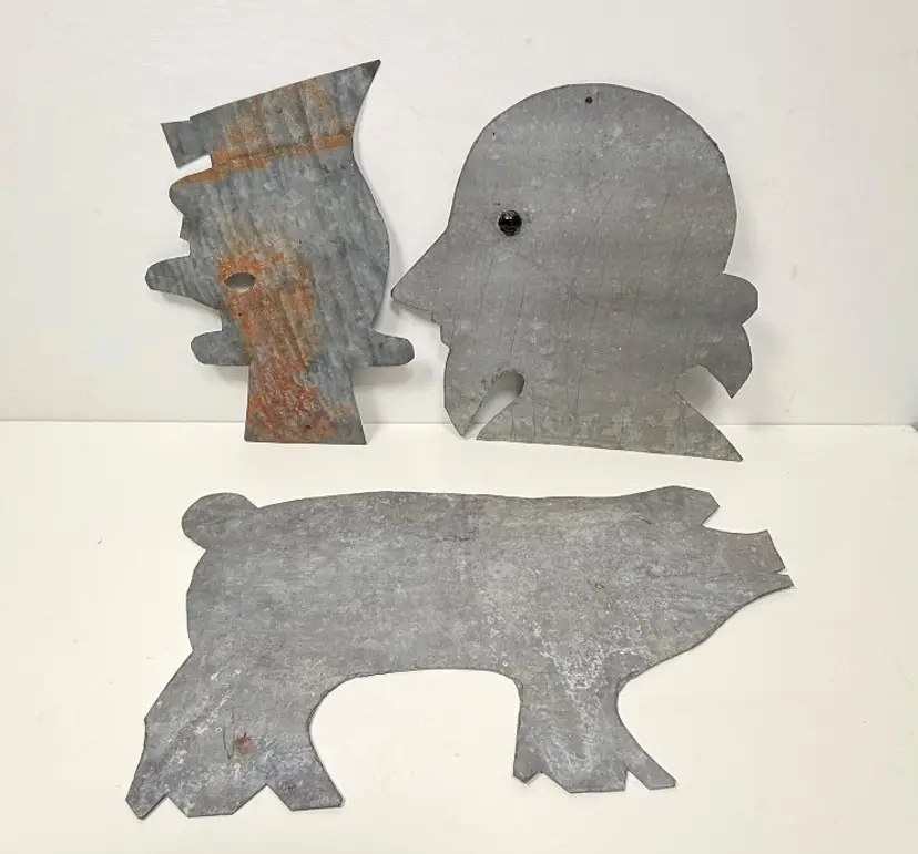 Set of 3 Antique Tin Shadow Puppet Cut-Outs