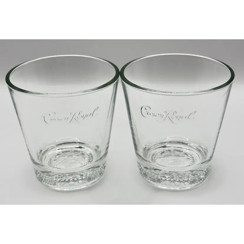Vintage Italian Crown Royal Etched Whiskey Glasses, Barware Set of 2, Classic Barware, Heavy Base, By Crown Royal, Made in Italy