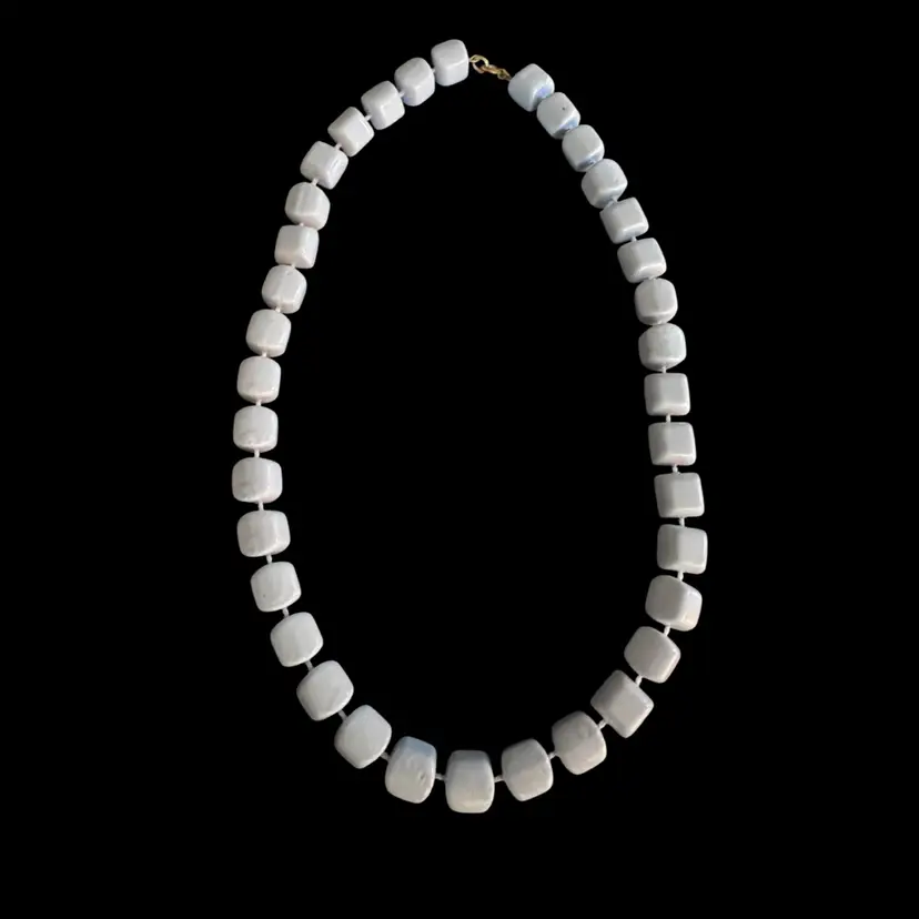 16” Light Blue Cubed Beaded Strung Necklace