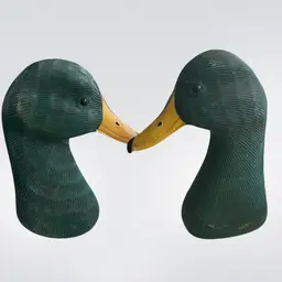 VTG Hand Carved Wood Mallard Duck Head Bookends