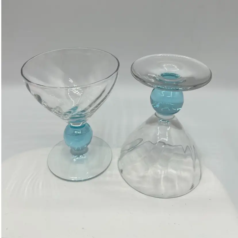 Cerulean Blue Stem Port Wine Goblets