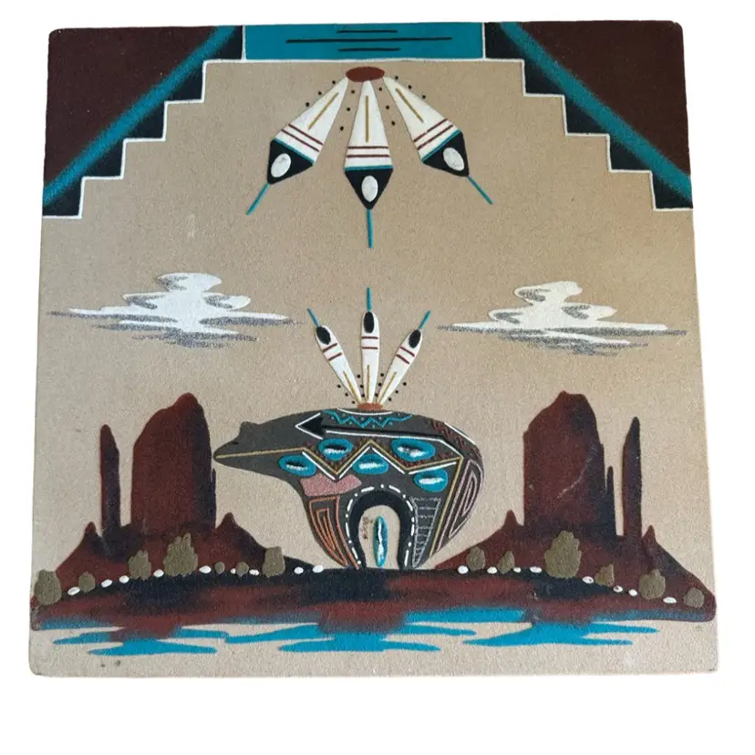 Native American Navajo Sand Art “Bear” By Wallace Watchman Jr. On Board