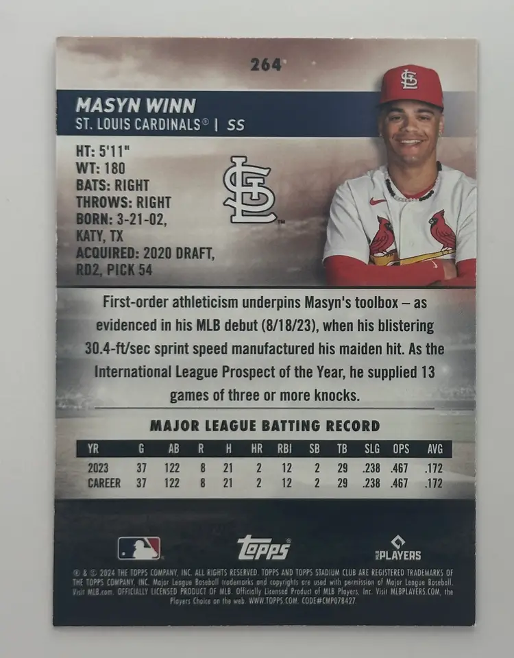 Masyn Winn Stadium Club (Pink Parallel) RC Cardinals