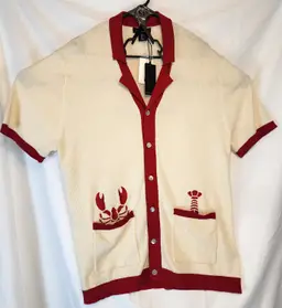 New Art of Rhetoric Men's X-Large Short Sleeve Cardigan Sweater Lobster Pockets