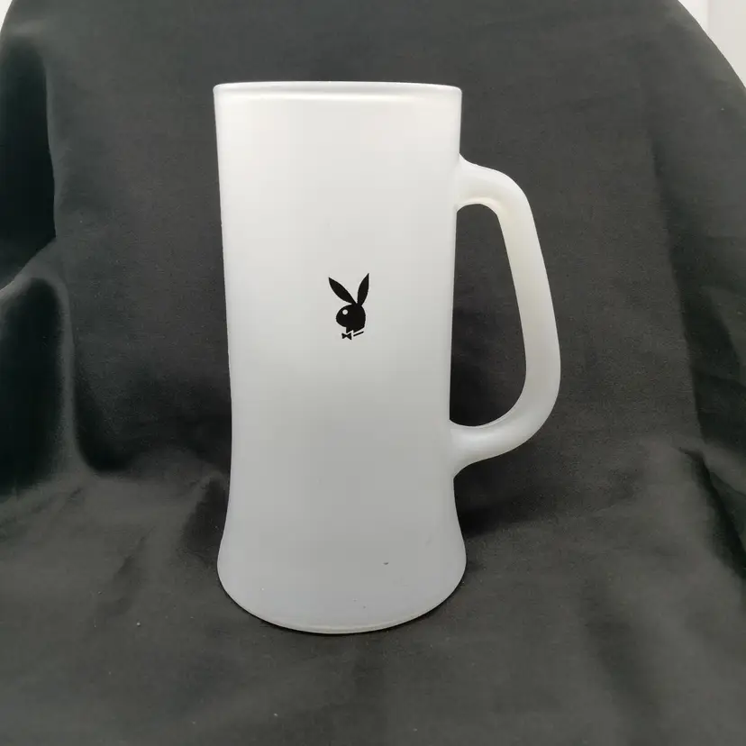 Vintage Playboy Bunny White Frosted Glass Beer Mug/Stein Black Bunny Logo