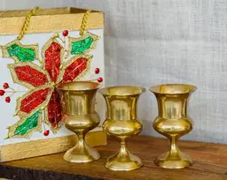 Set Of 3 Vintage Brass Goblet Chalice Measures 5.25" tall/ 3.5" diameter