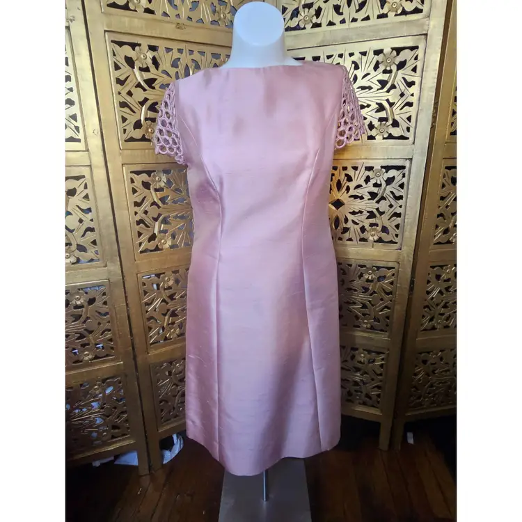 Rare 1960s Volup Pink Raw Silk Sheath Dress By The Penthouse Shop