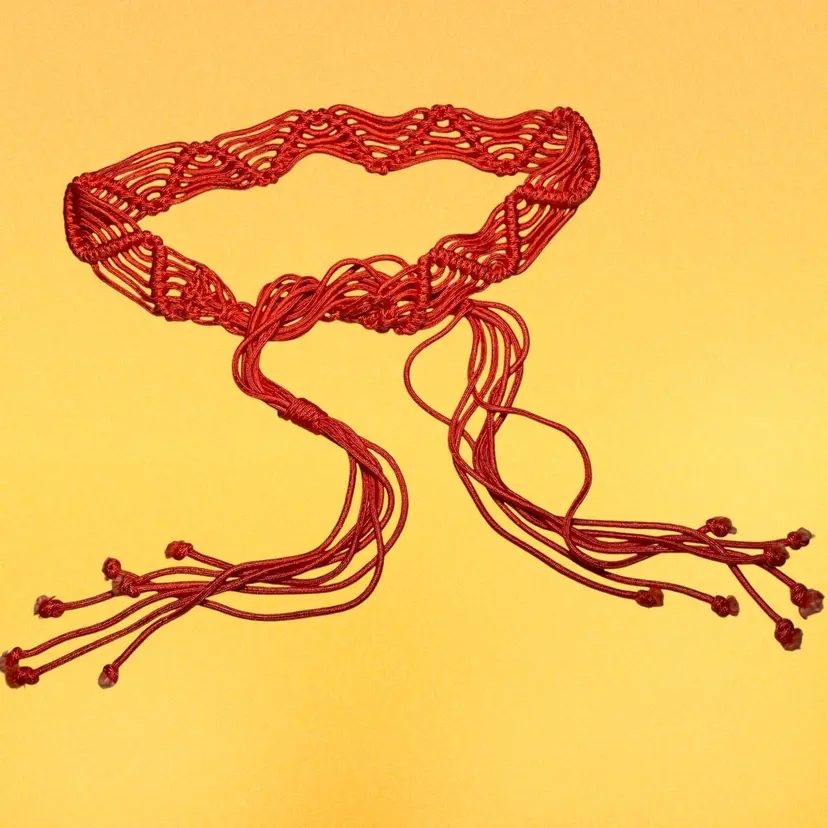 Vintage Orange Corded Zig Zag Paracord Tie Belt (up to ~40")