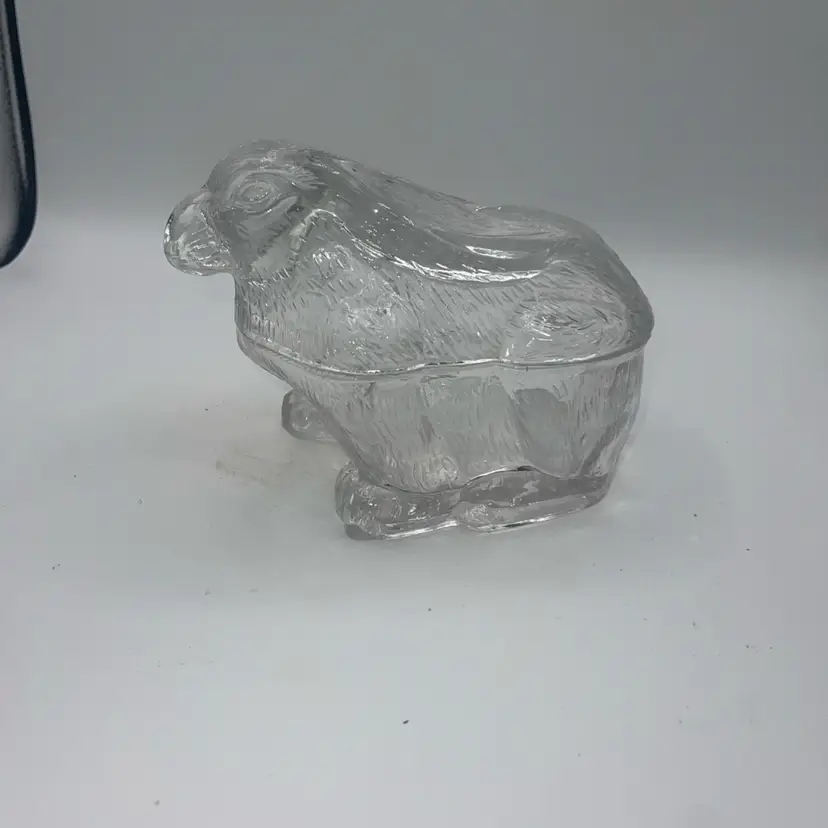 Glass Molded Bunny Rabbit Candy  Trinket Dish Table Decor 7.25” X 5.5”