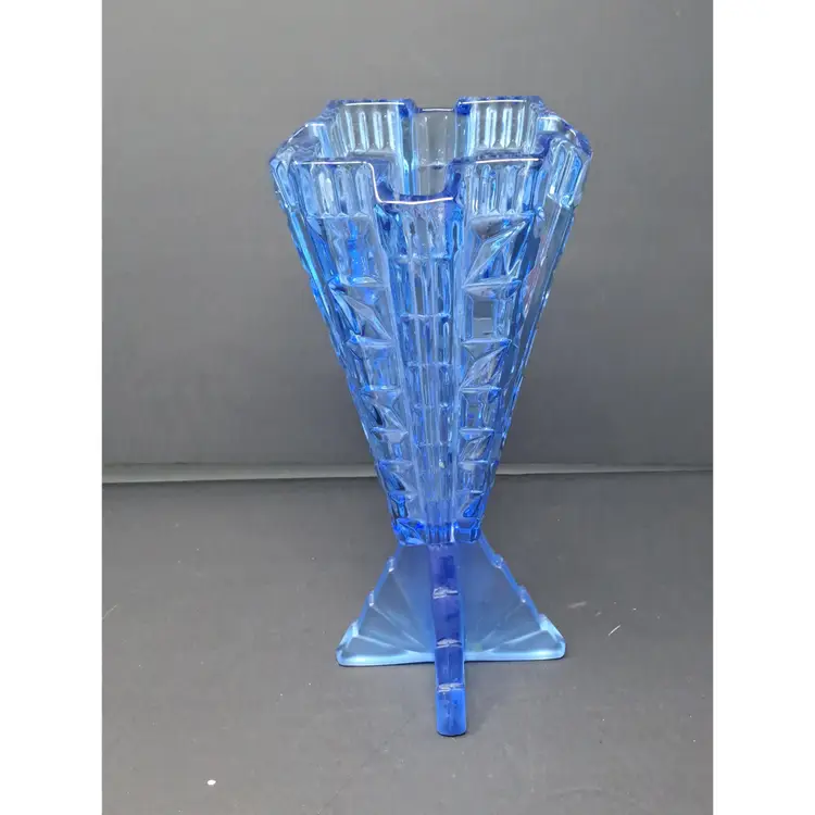 Geometric Frosted To Clear Blue Vintage Rocket Vase