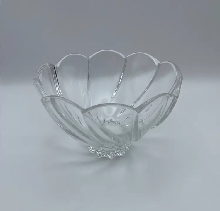 Marquis by Waterford, Crystal Bowl, “Windflower”, Swirl Cut, Scallop Rim, Germany, 5.5” Wide, Smooth Bottom, Marked