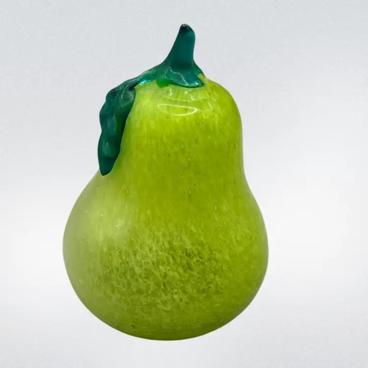 FLAWED Silvestri Green Glass Pear Art Glass Paperweight 4.5”