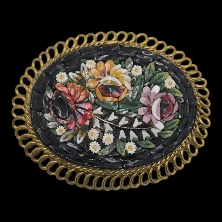 A Lily of the Valley Micro Mosaic Brooch 2”